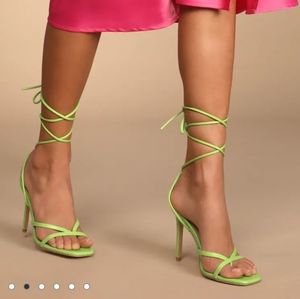 NWOT Lulu's Simonee Lime Green Lace Up High Heel Sandals 7.5